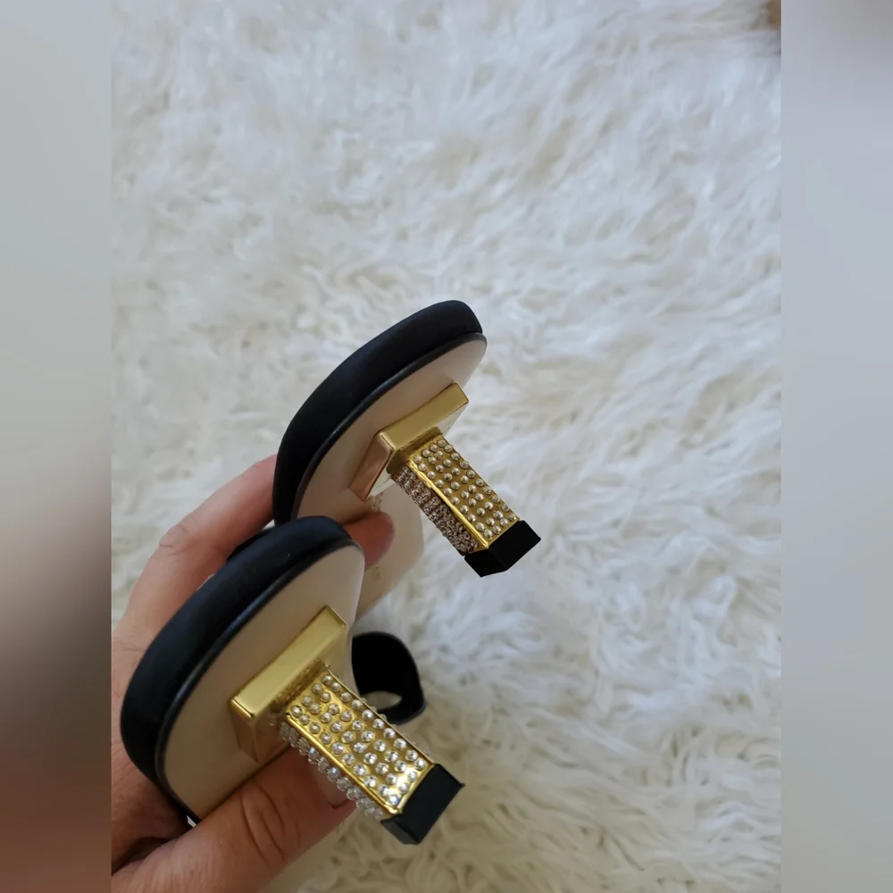 Good American Kickstand Slide Sandal In Black  Kitten Size 7.5